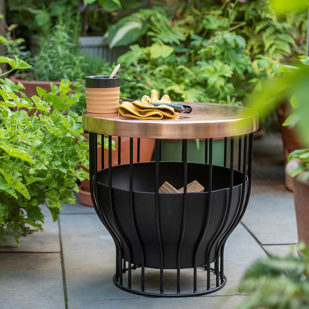 Fire basket/table with copper top