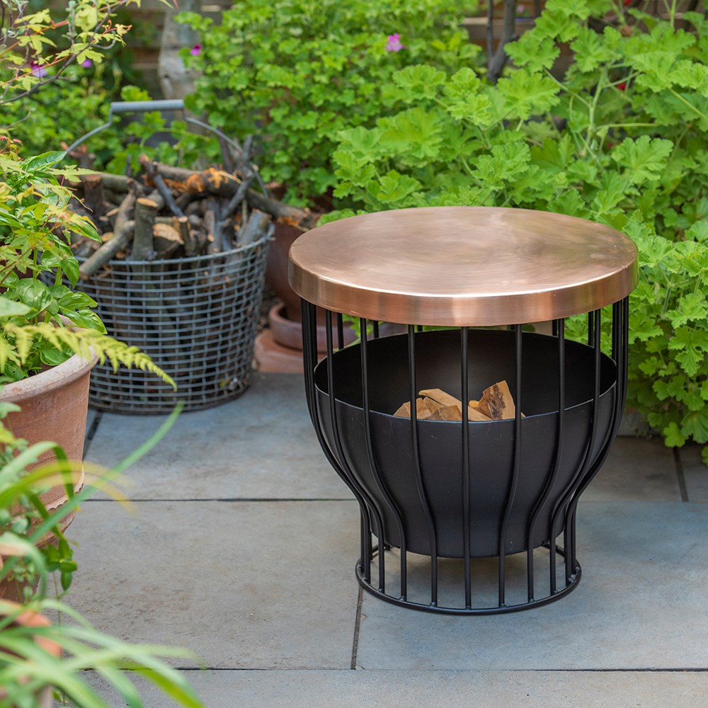 Fire basket/table with copper top