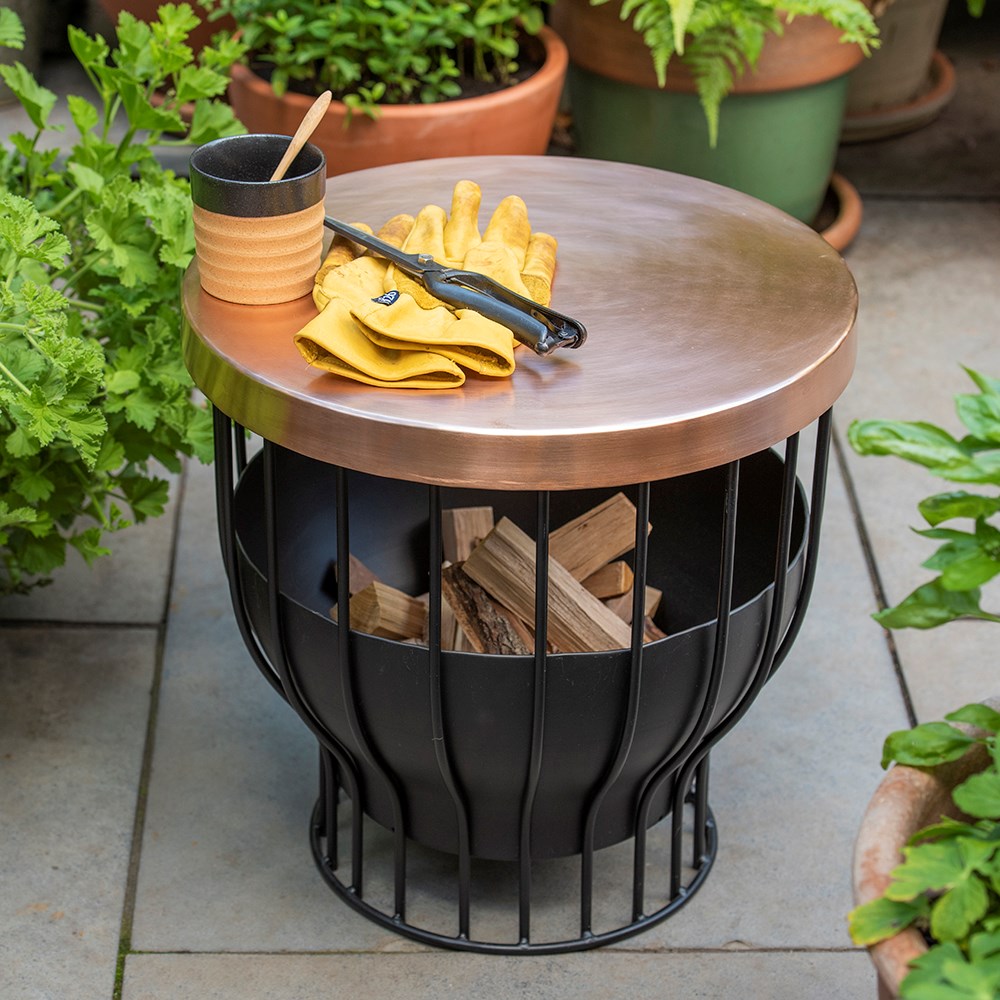 Fire basket/table with copper top