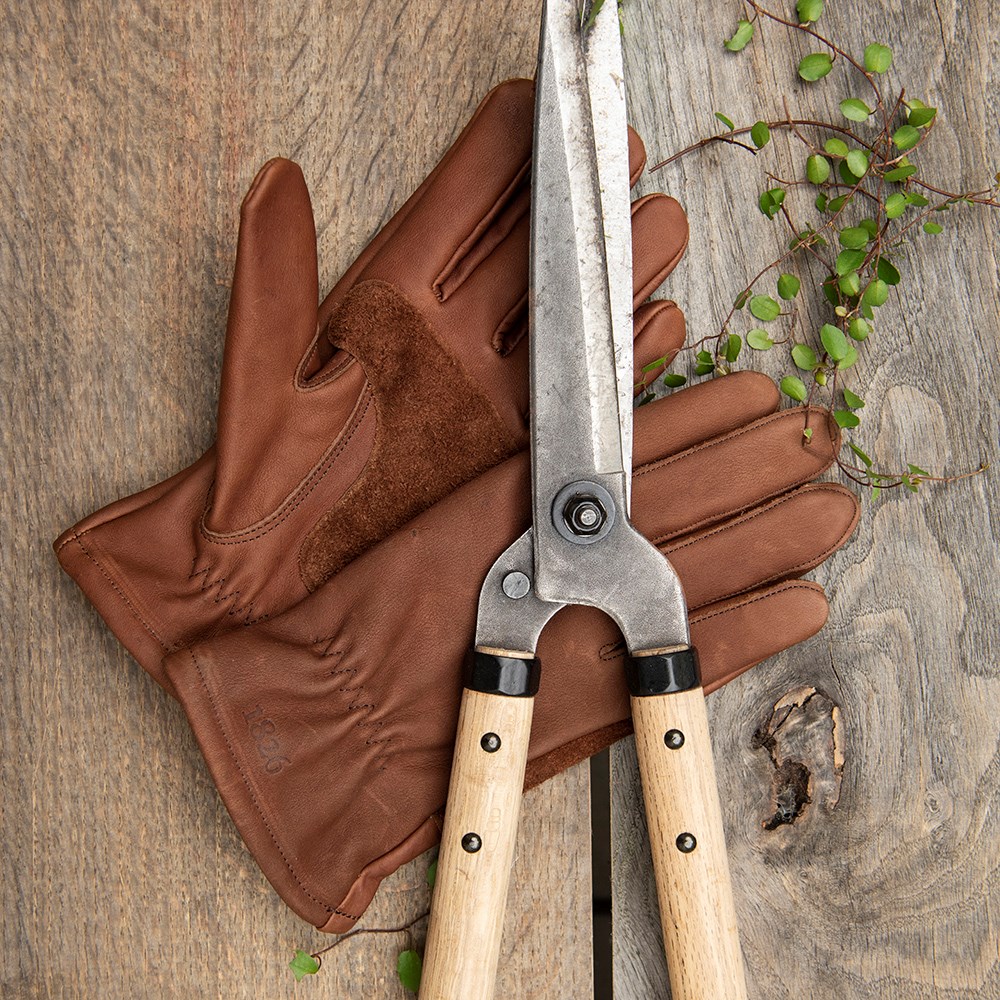 Leather gardening gloves lined - brown