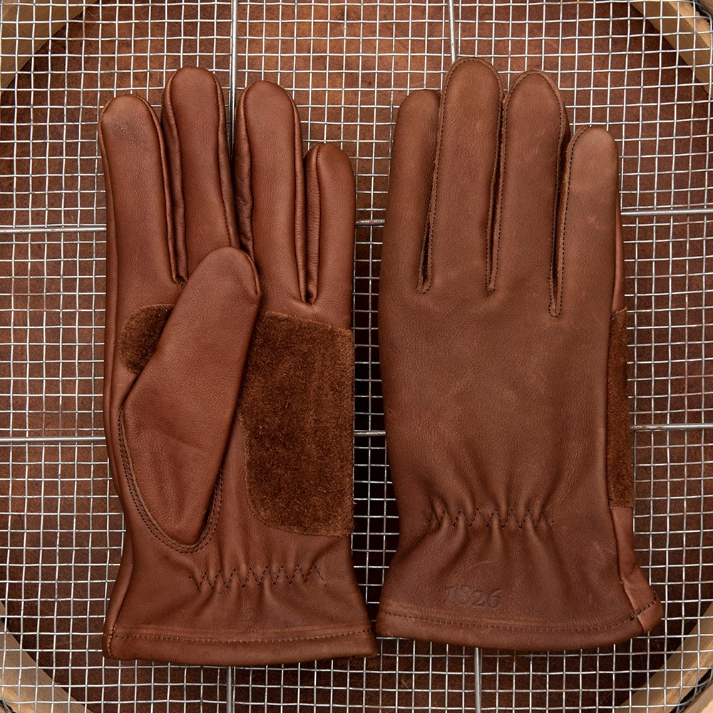 Leather gardening gloves lined - brown