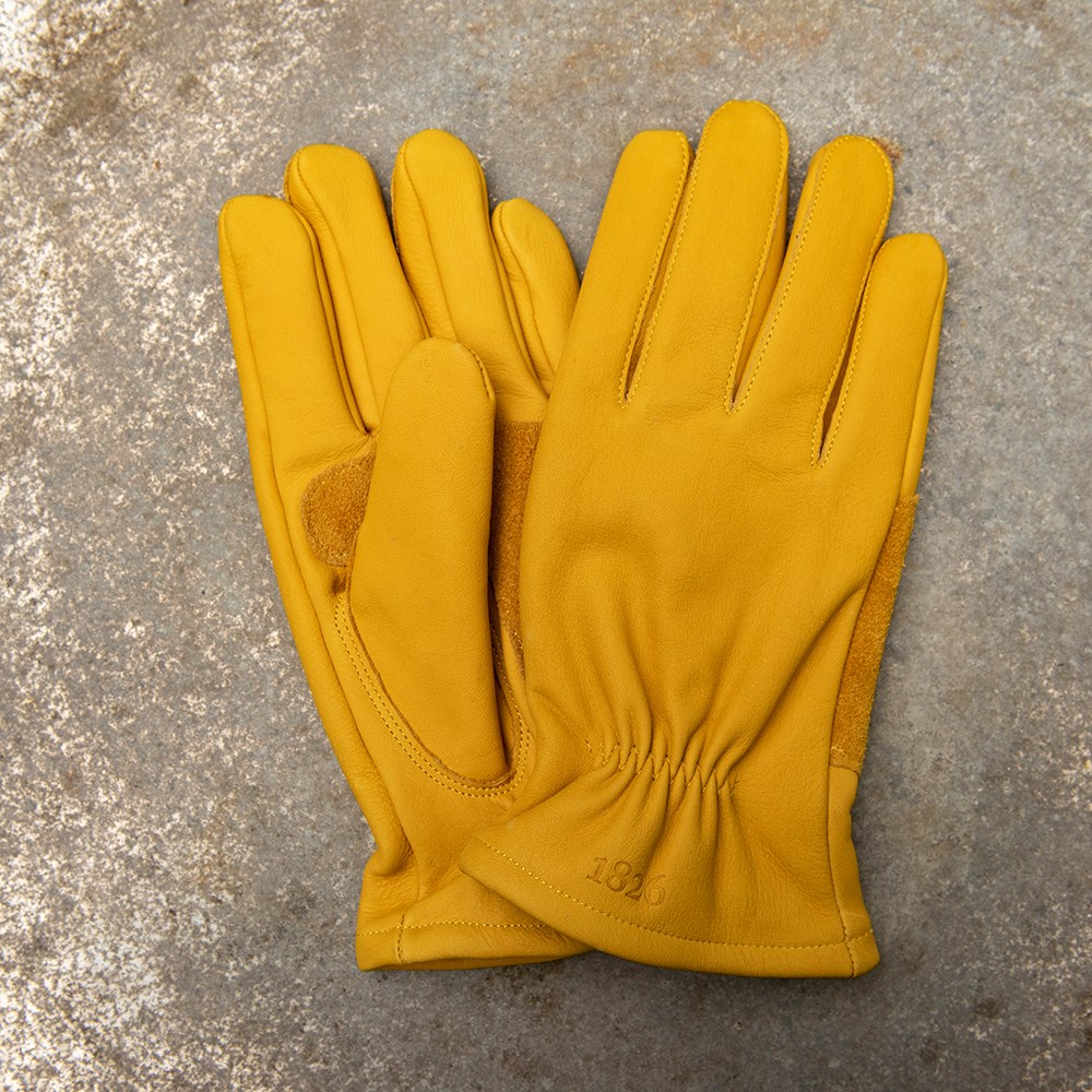 Leather gardening gloves lined - mustard 