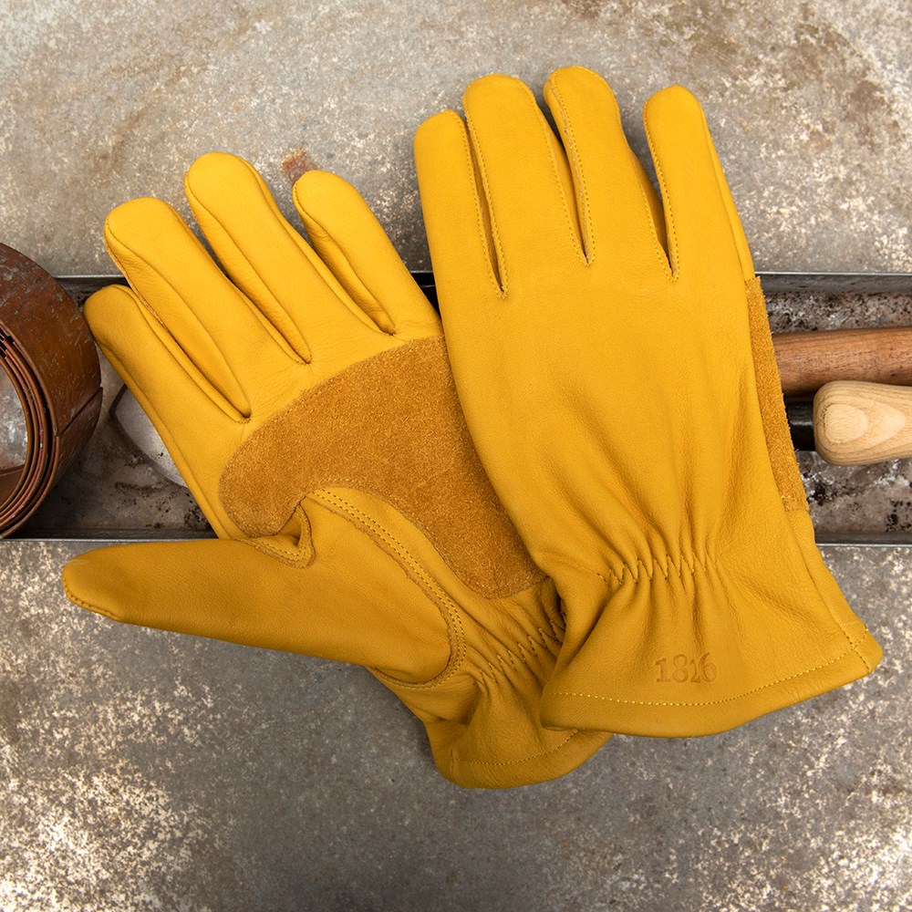 Leather gardening gloves lined - mustard 