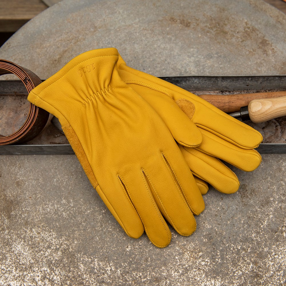 Leather gardening gloves lined - mustard 