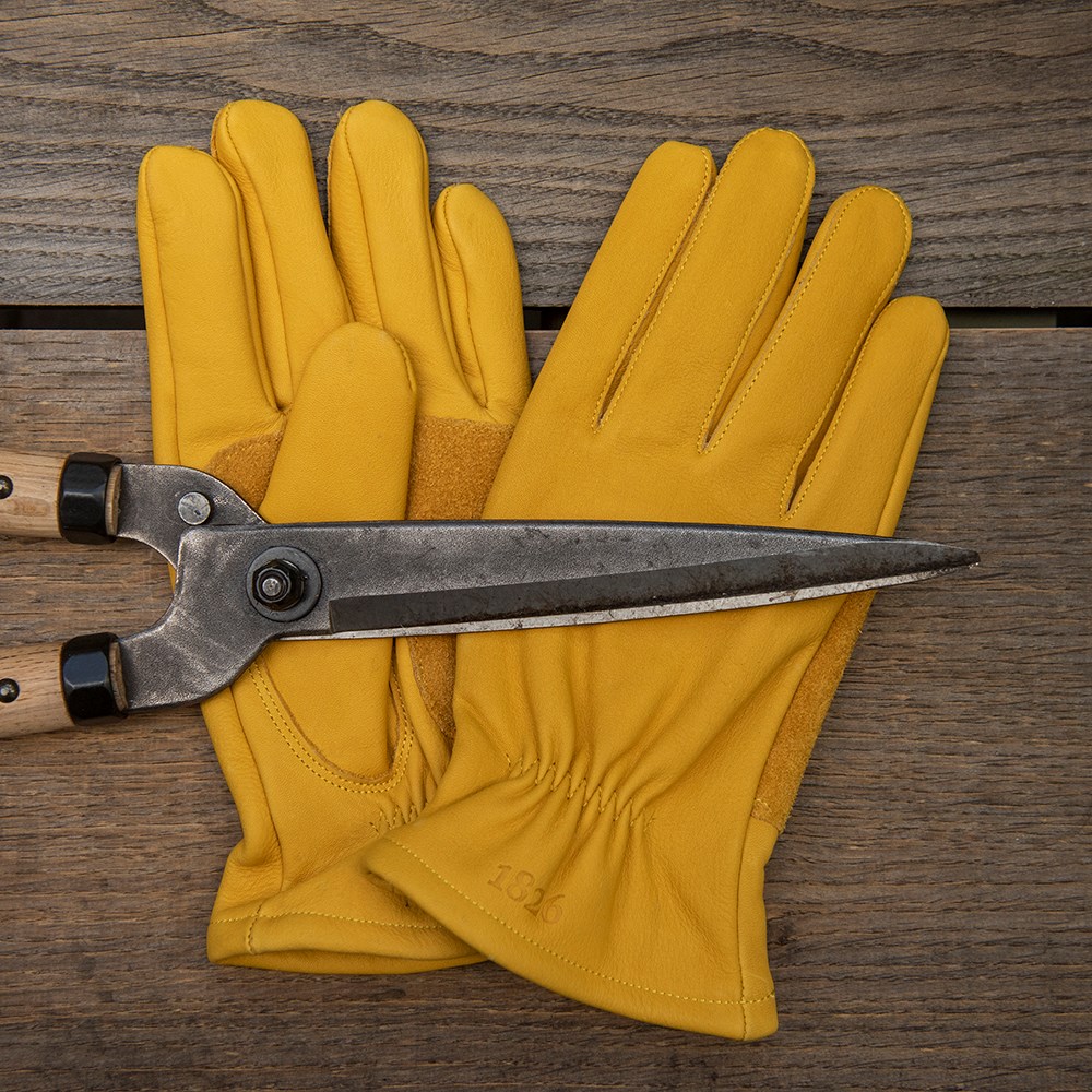 Leather gardening gloves lined - mustard 