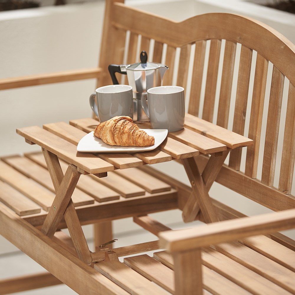 Garden bench with coffee table - light teak