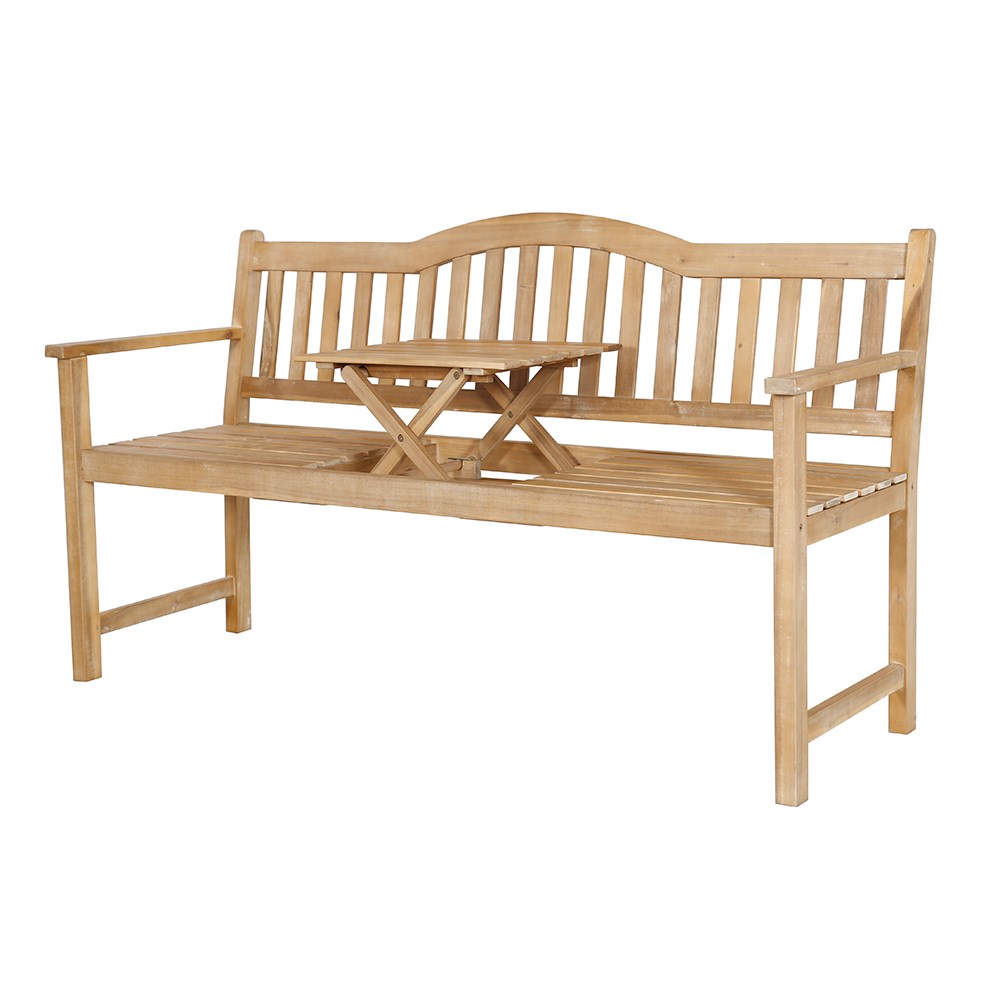 Garden bench with coffee table - light teak