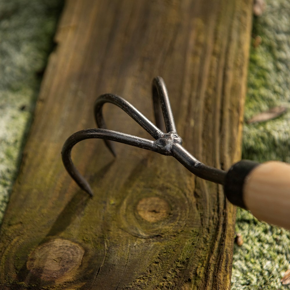DeWit hand 3 tine cultivator - 25cm ash handle