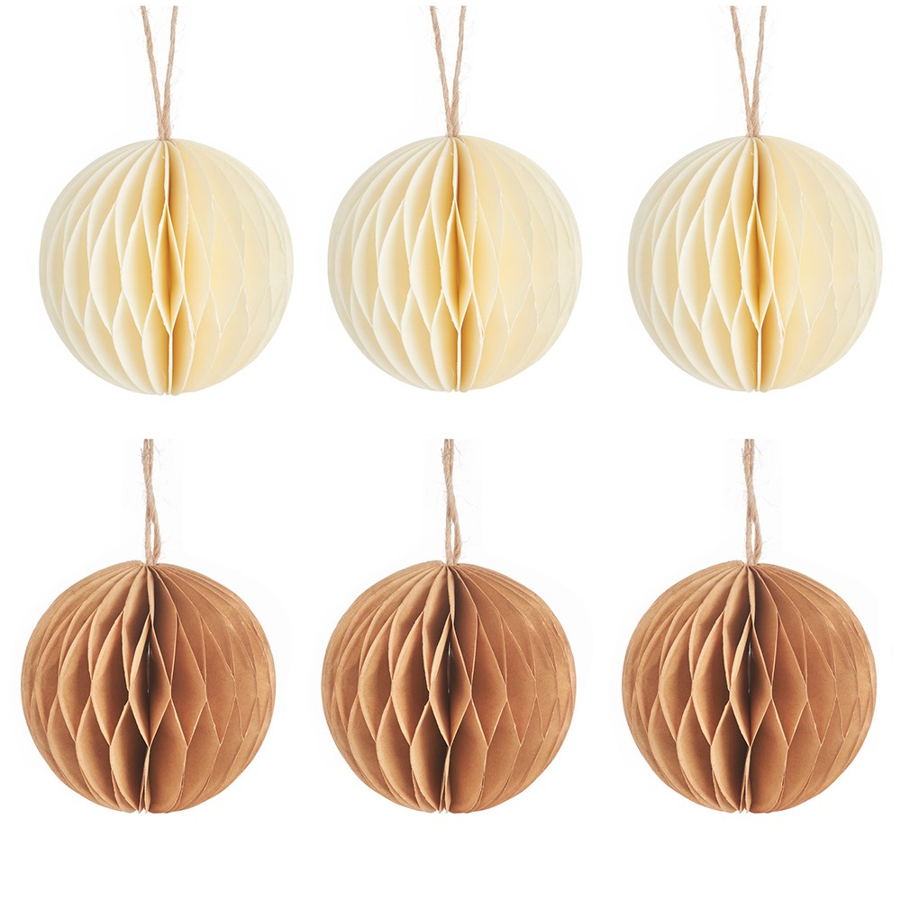 Honeycomb paper decorations cream & kraft - set of 6