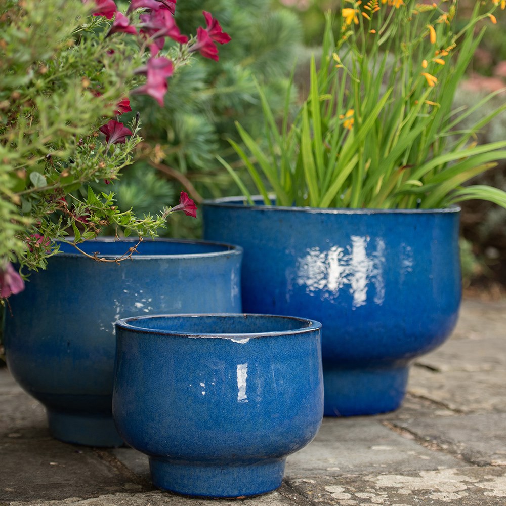 Glazed ceramic planter - deep blue