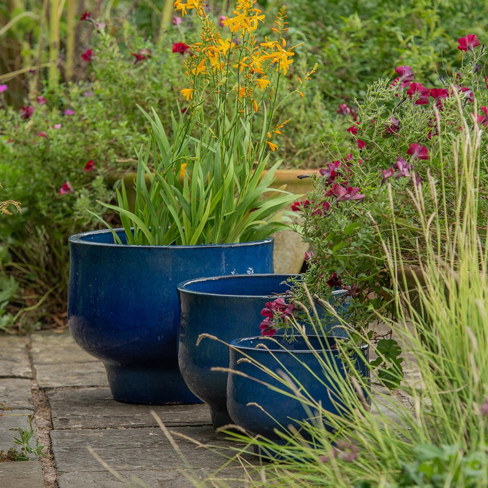 Glazed ceramic planter - deep blue