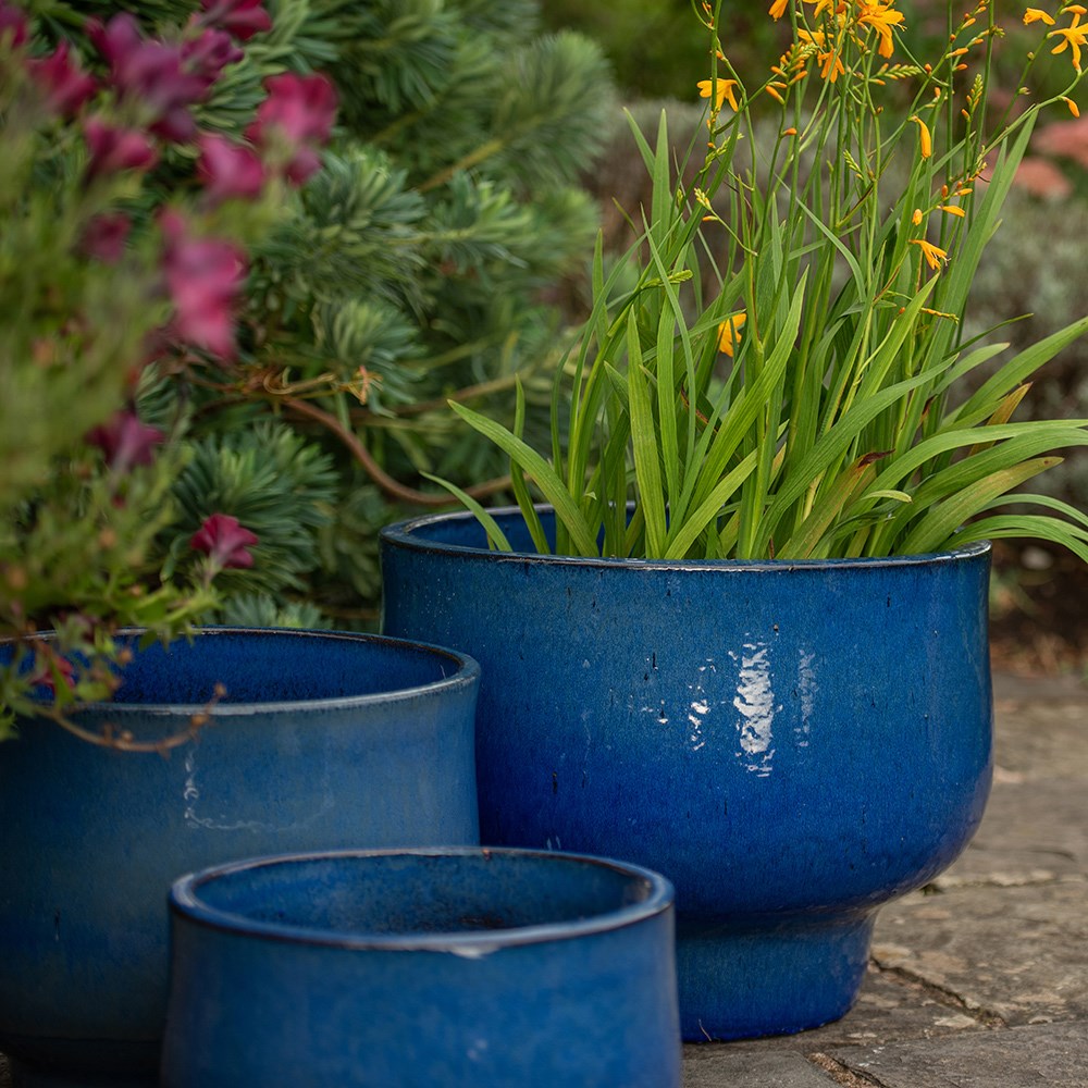 Glazed ceramic planter - deep blue