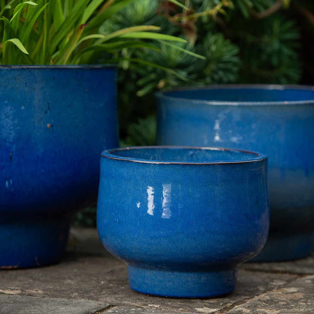 Glazed ceramic planter - deep blue