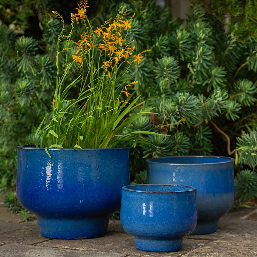 Glazed ceramic planter - deep blue