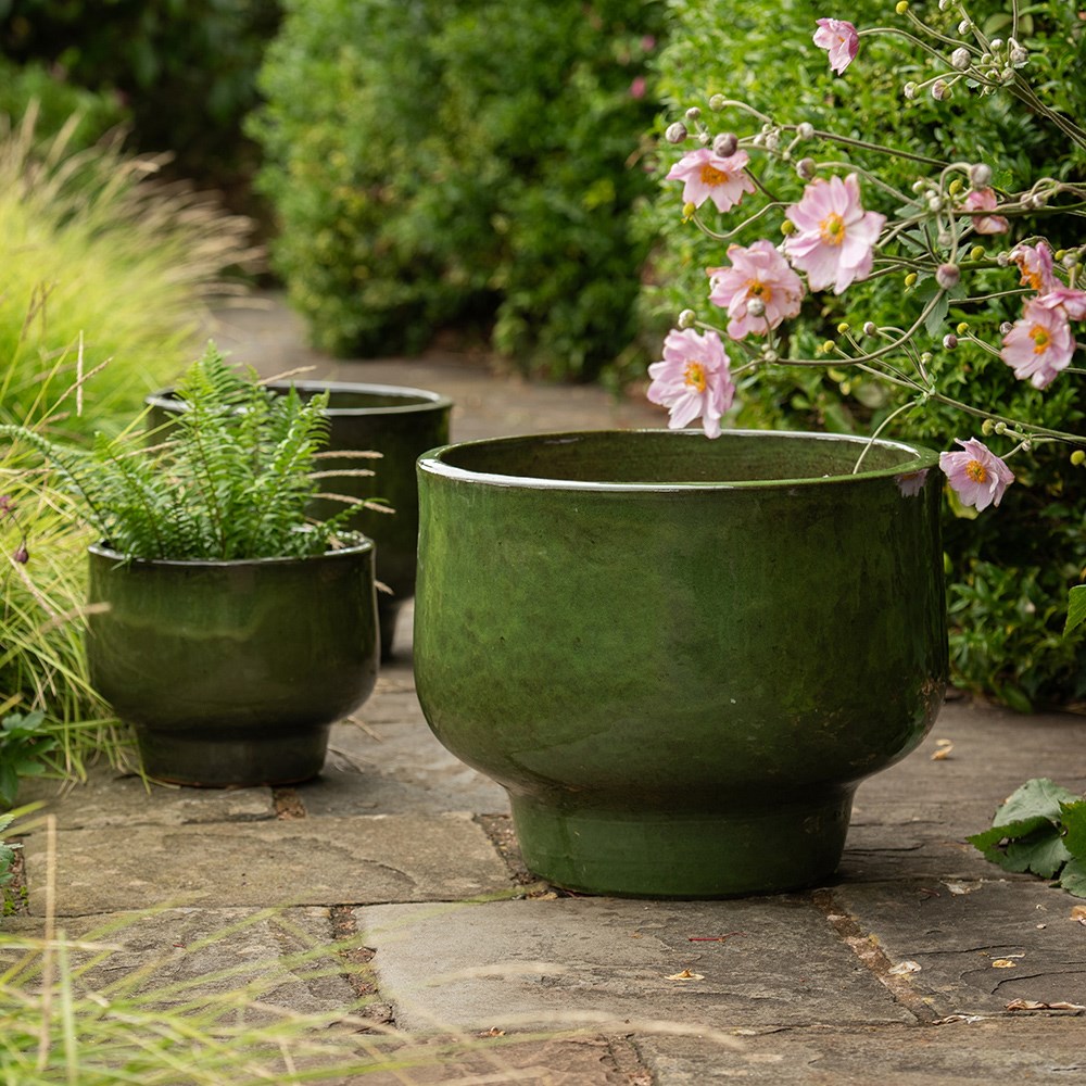 Glazed ceramic planter - khaki