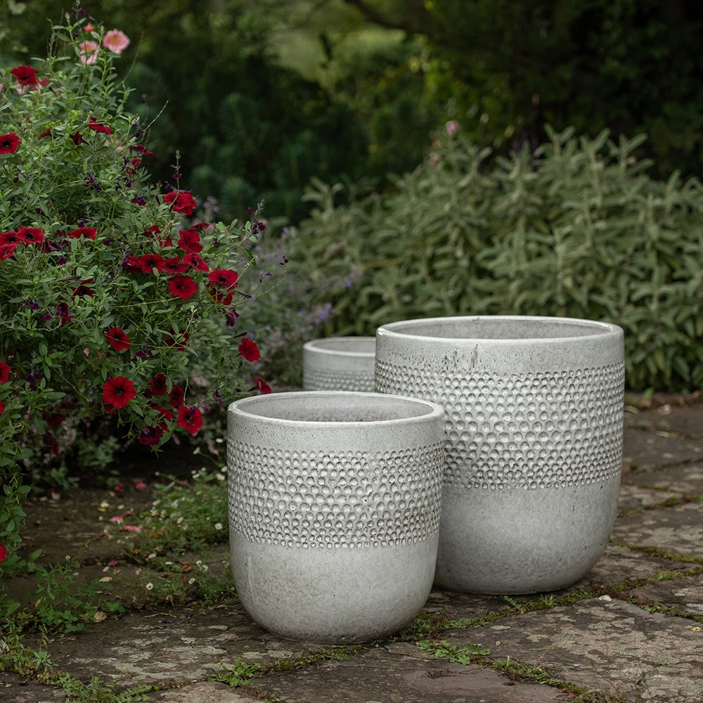 Glazed planter with dot design - off white