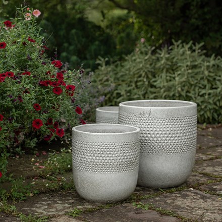 Glazed planter with dot design - off white