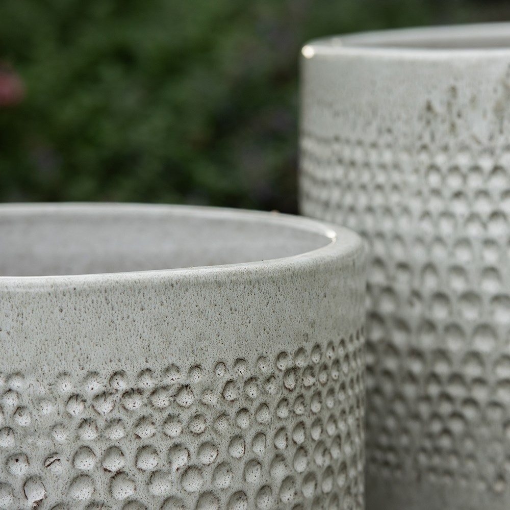 Glazed planter with dot design - off white