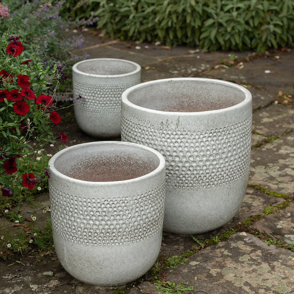 Glazed planter with dot design - off white