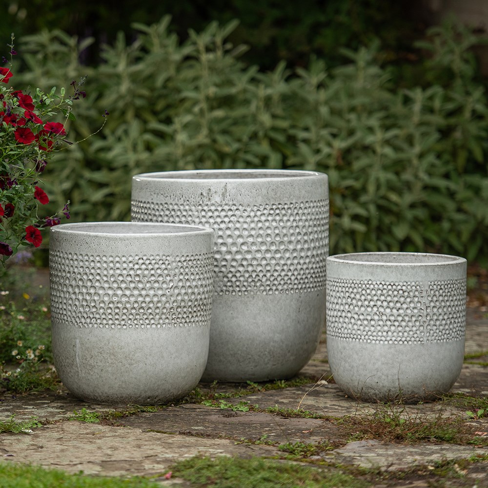 Glazed planter with dot design - off white