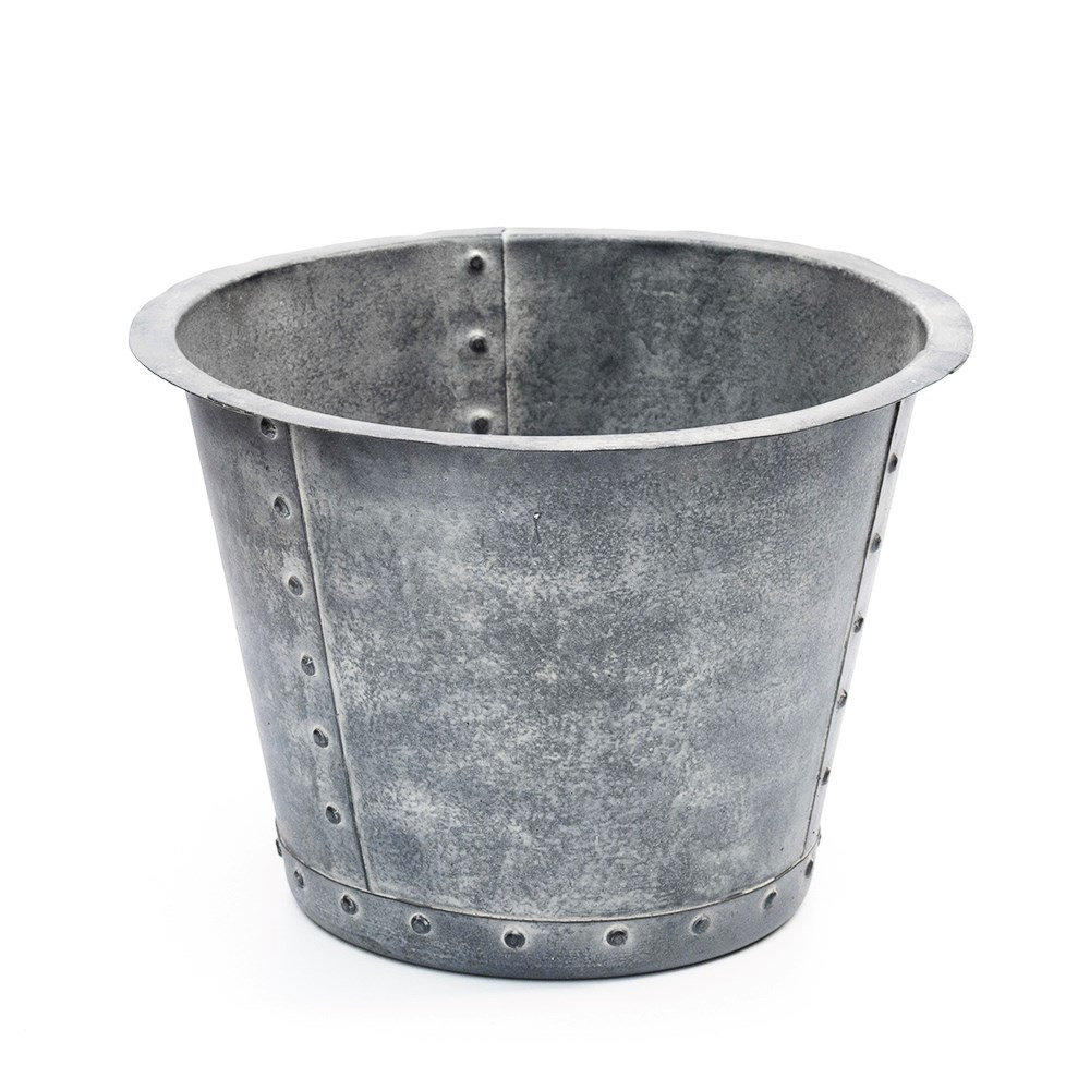 Riveted galvanised metal pot - aged zinc