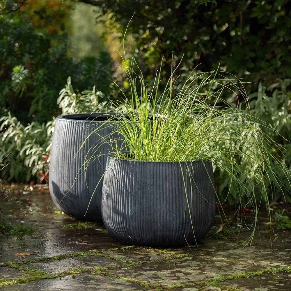 Ripple bowl planter - ash grey