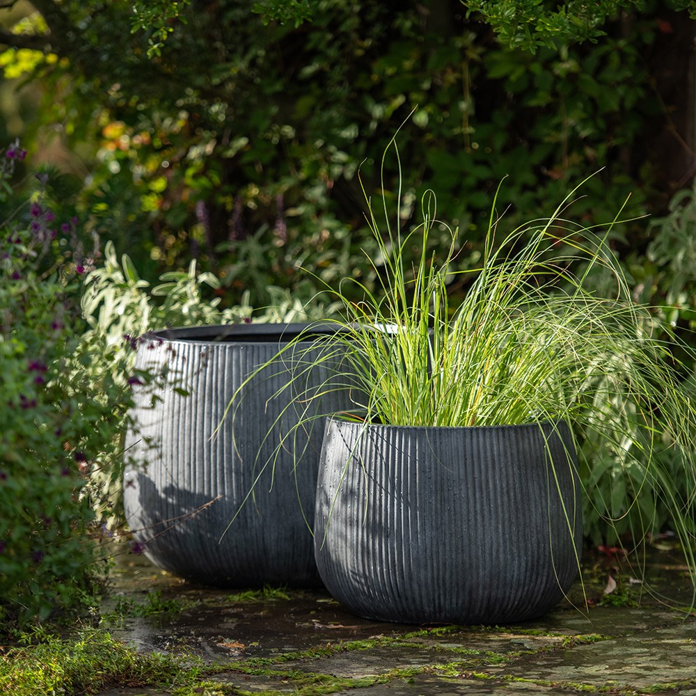 Ripple bowl planter - ash grey