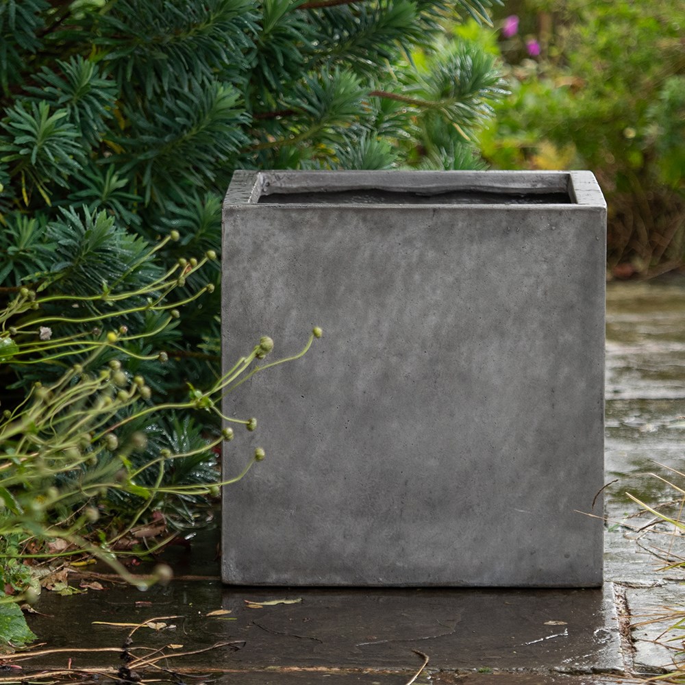 Square terrace planter - weathered cement