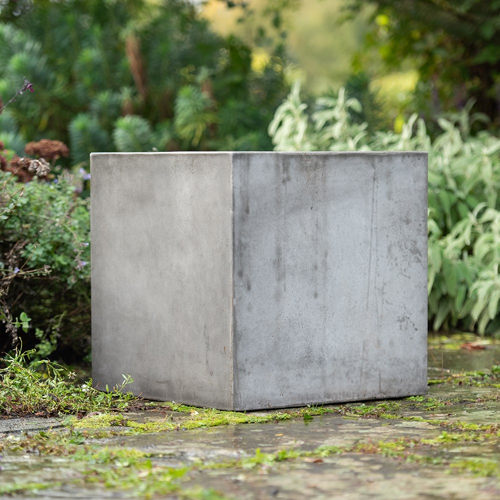 Square terrace planter - weathered cement