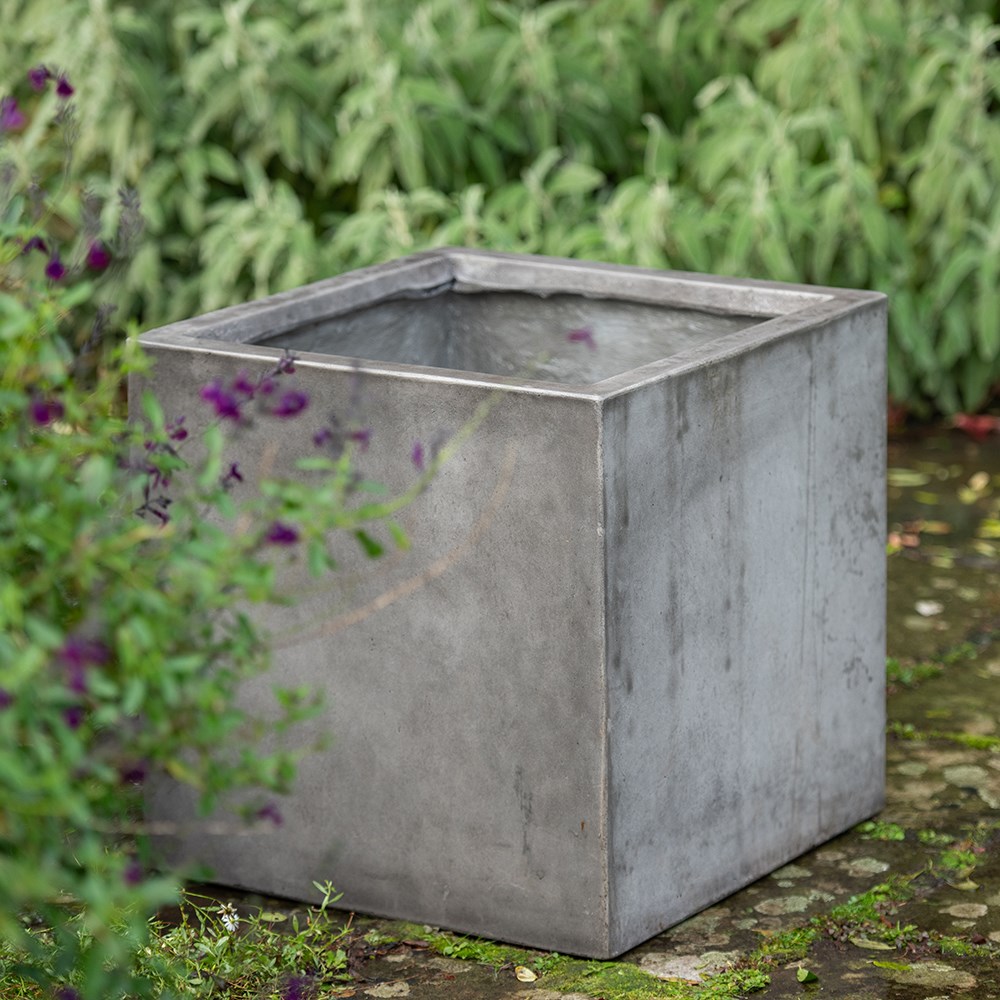 Square terrace planter - weathered cement