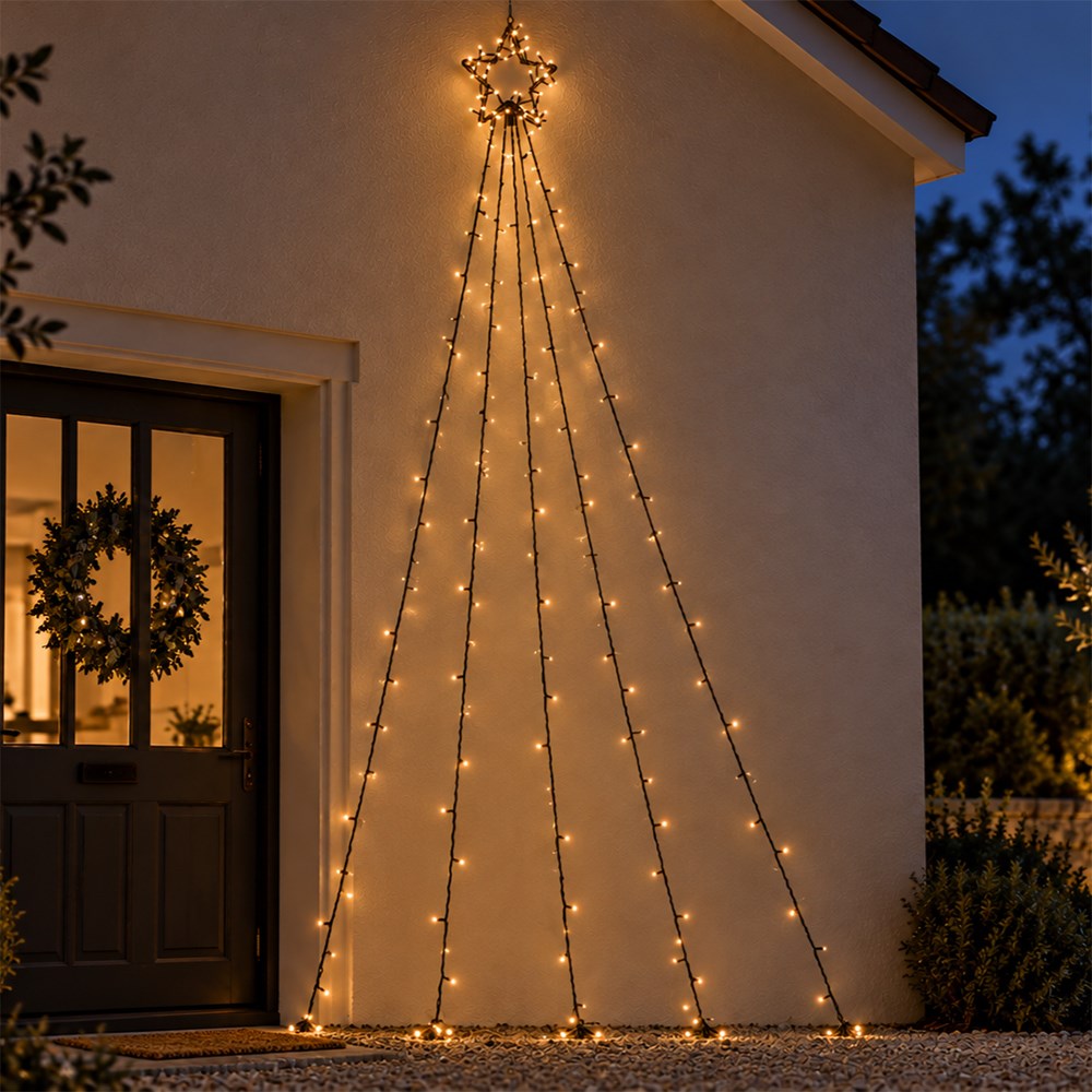 Warm white LED star cascade Christmas lights - indoor & outdoor