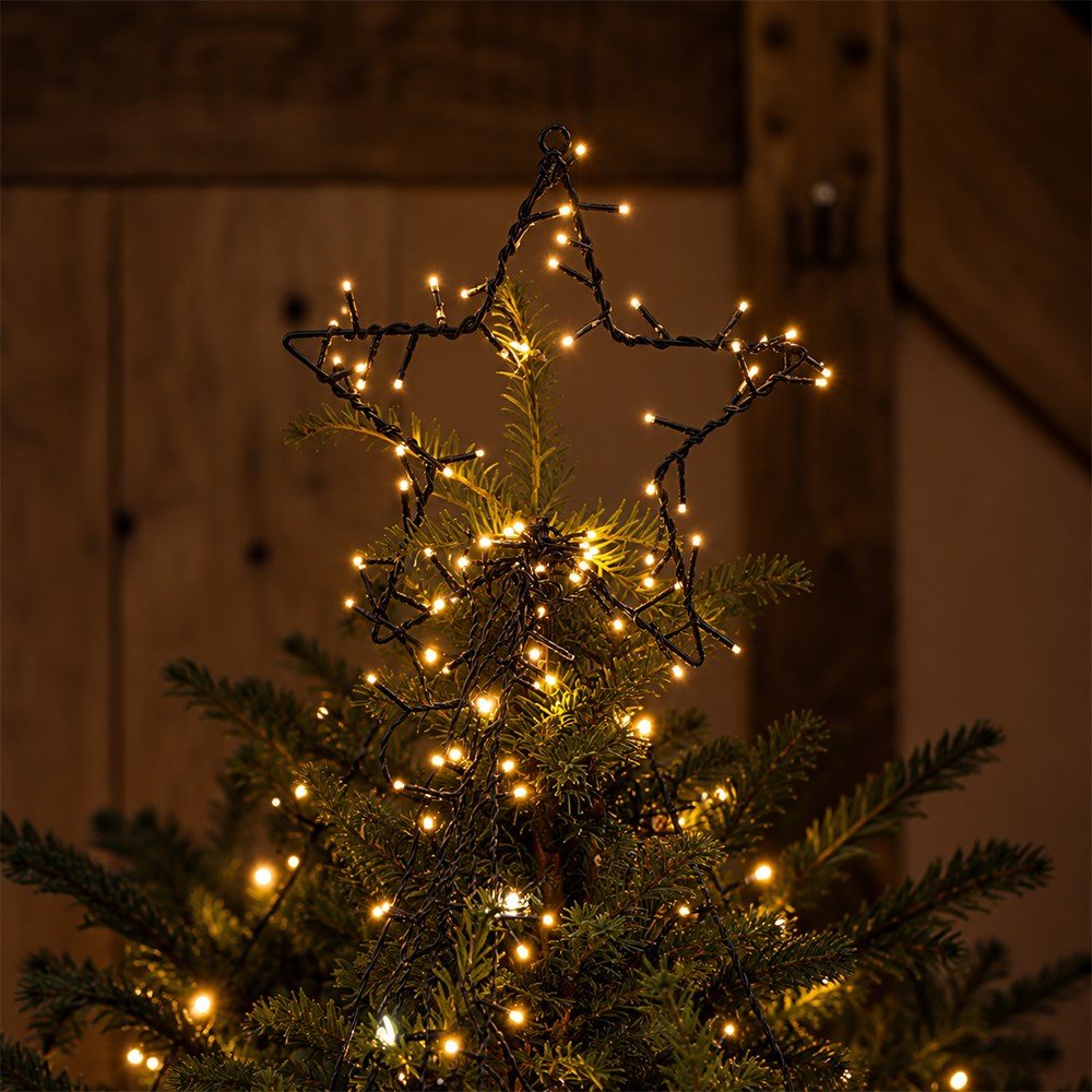 Warm white LED star cascade Christmas lights - indoor & outdoor