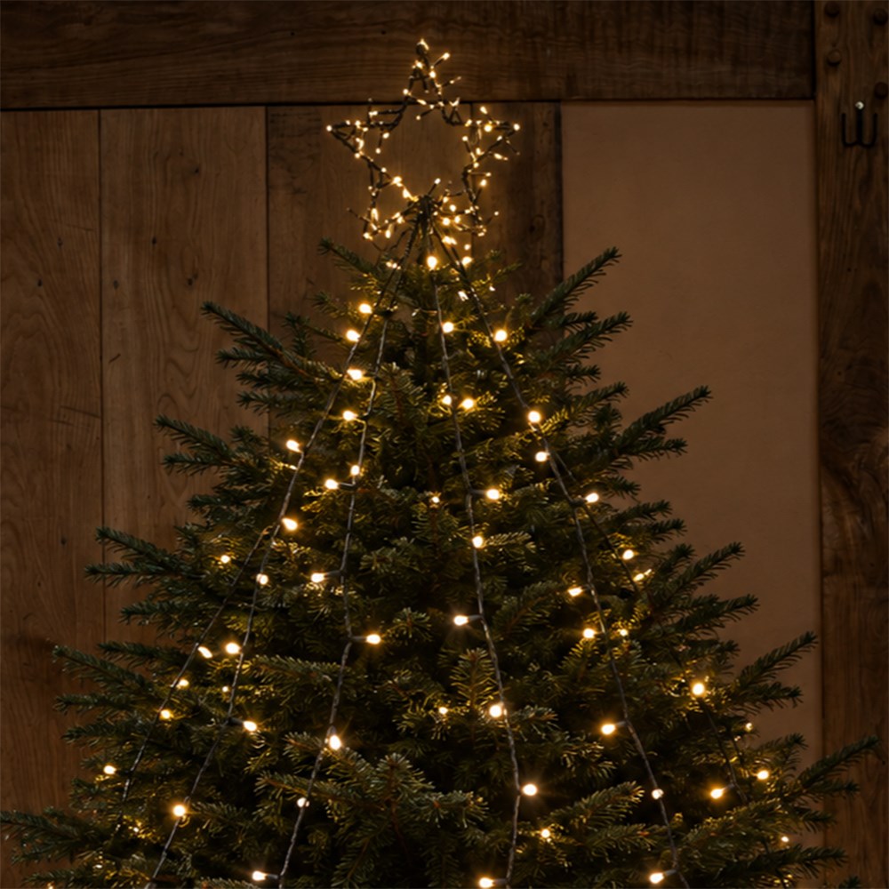 Warm white LED star cascade Christmas lights - indoor & outdoor