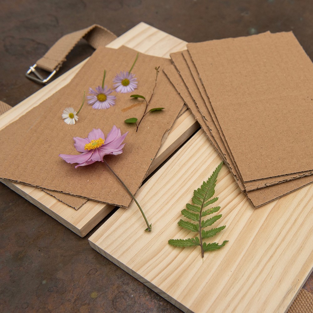 Wooden flower and herb press with straps