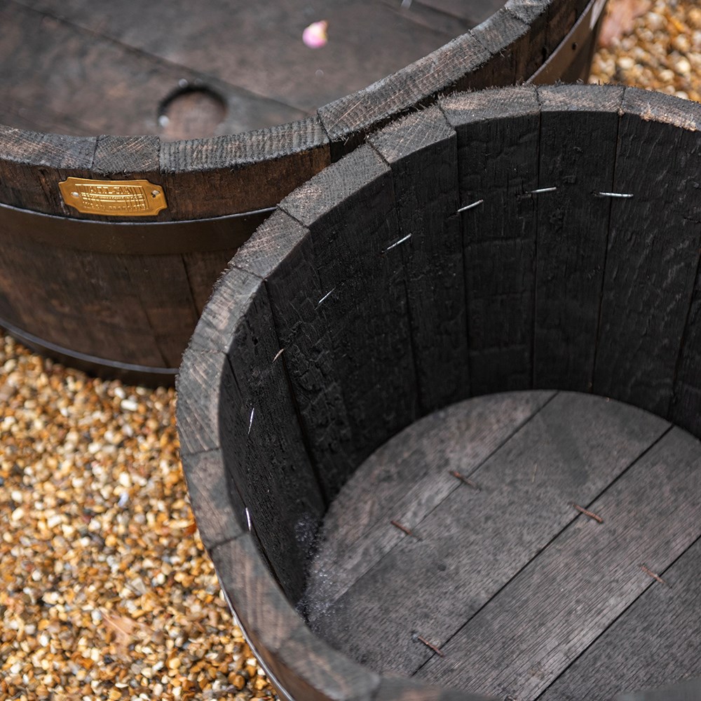 Reclaimed oak barrel planter