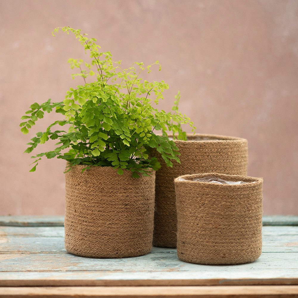 Woven jute round plant pot - natural