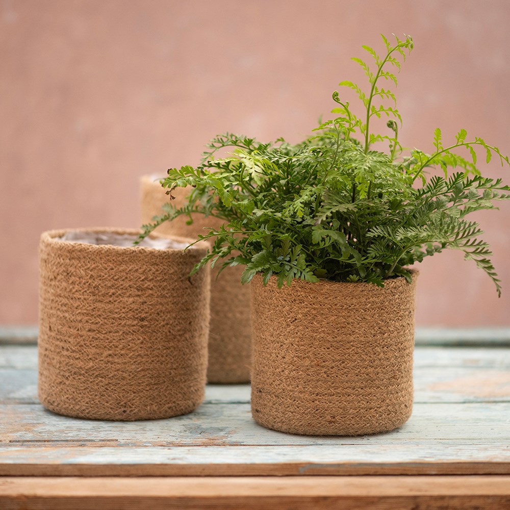 Woven jute round plant pot - natural