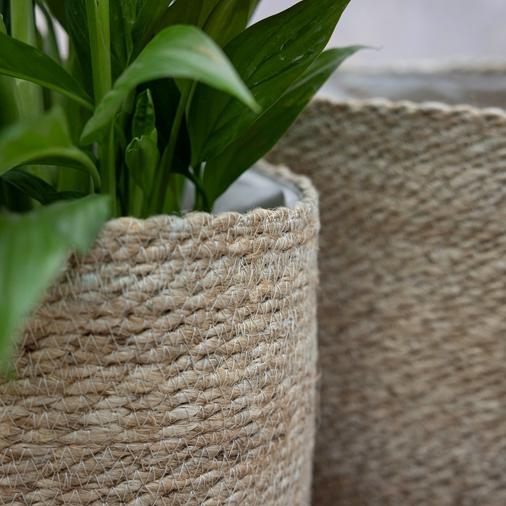 Woven jute round plant pots - set of 2