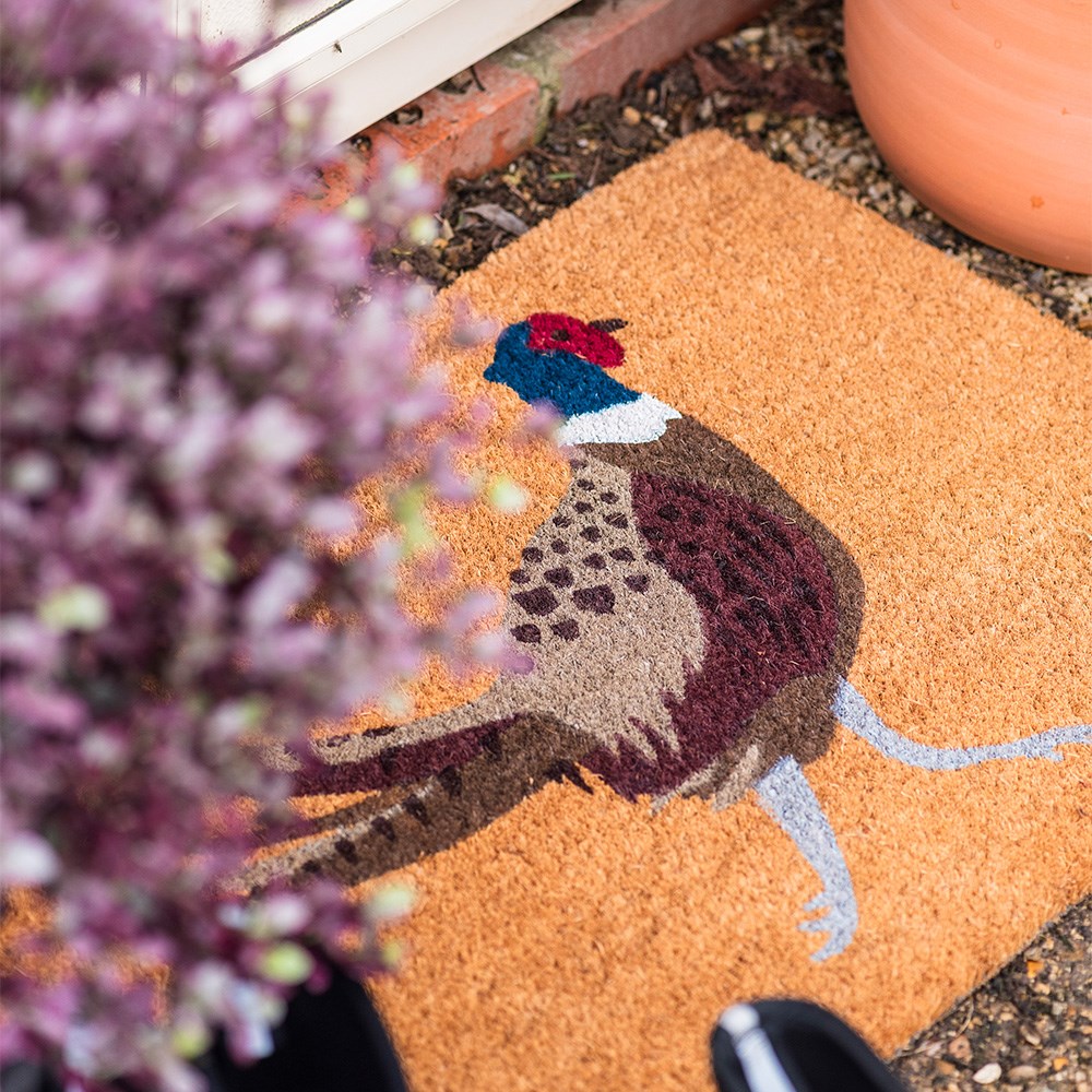 Printed coir pheasant doormat