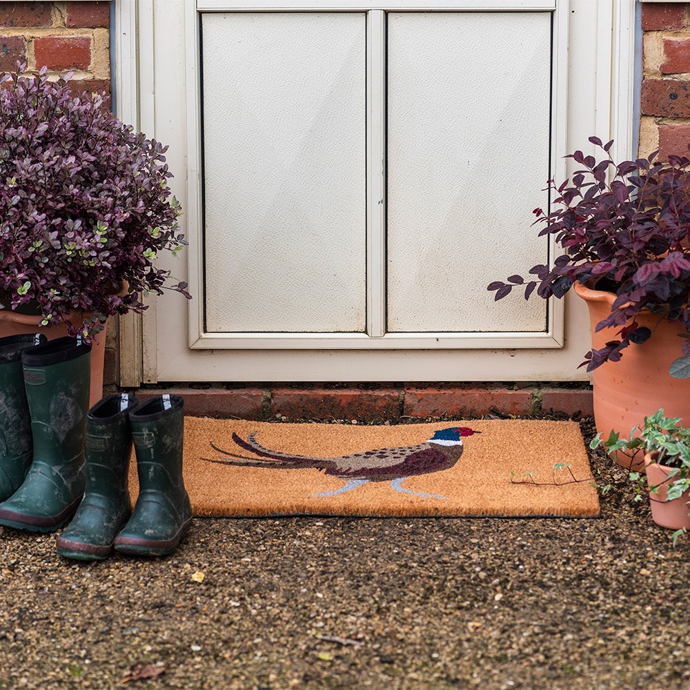 Printed coir pheasant doormat