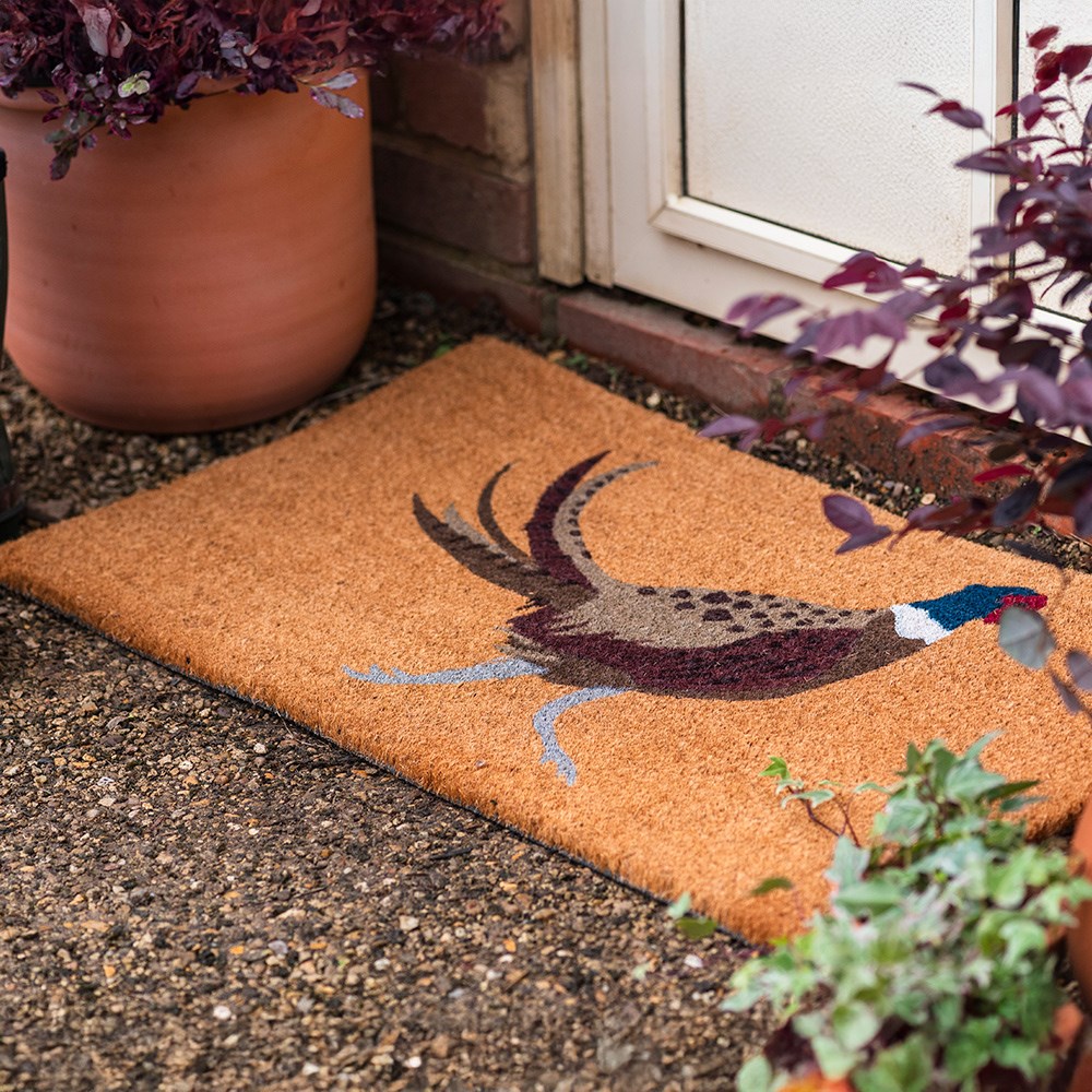 Printed coir pheasant doormat