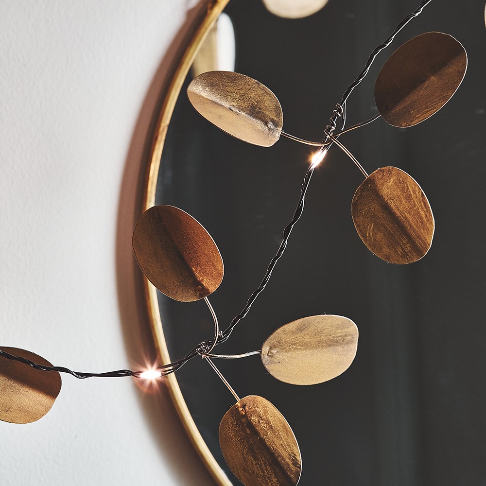 Gold eucalyptus indoor/outdoor battery lights