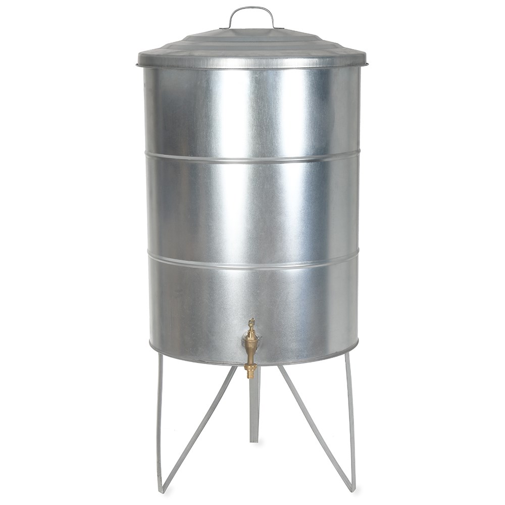 Galvanised steel water butt