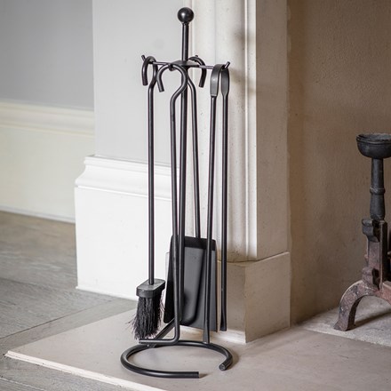 Four piece steel fireside tool set - black