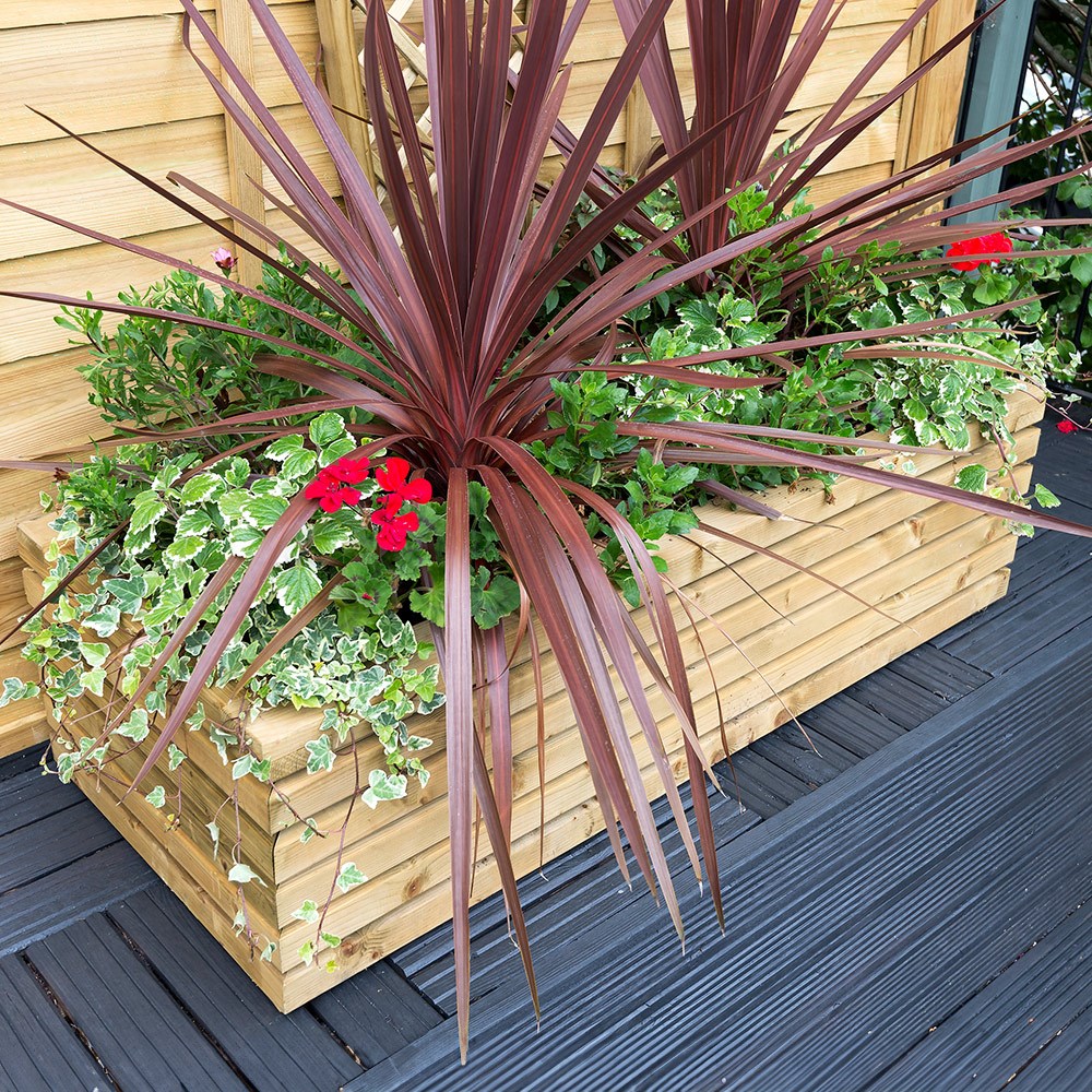 Slatted rectangular timber planter