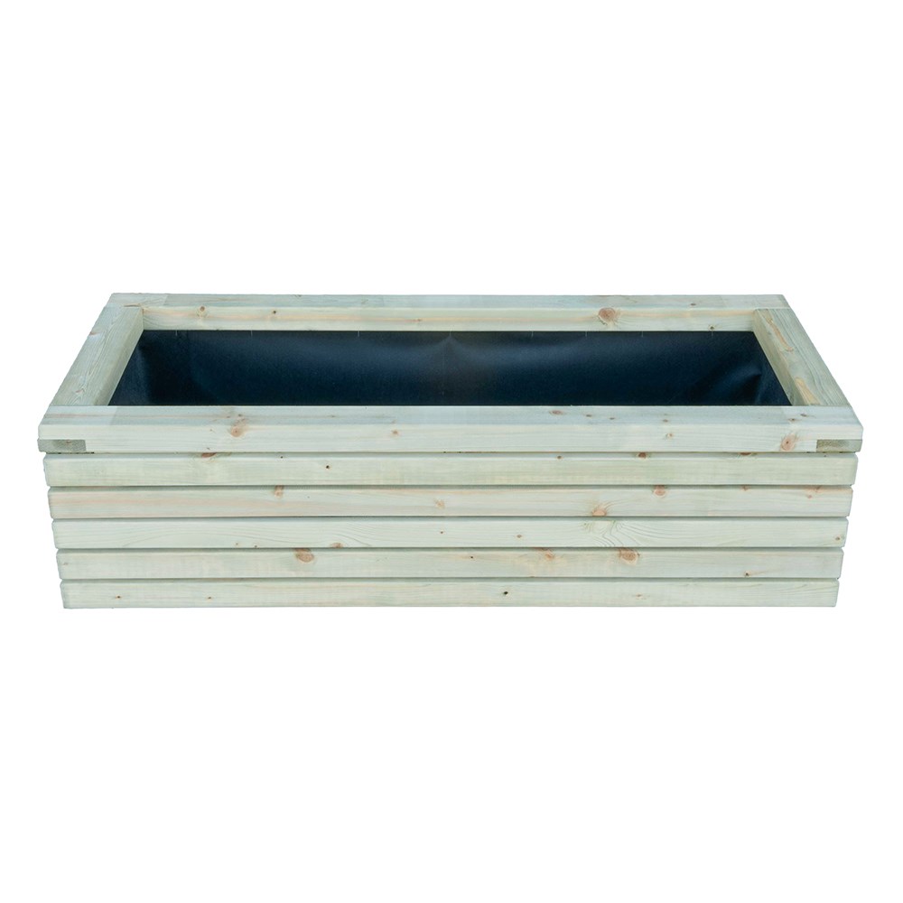 Slatted rectangular timber planter