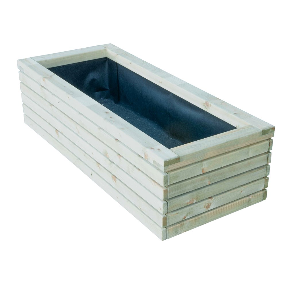 Slatted rectangular timber planter