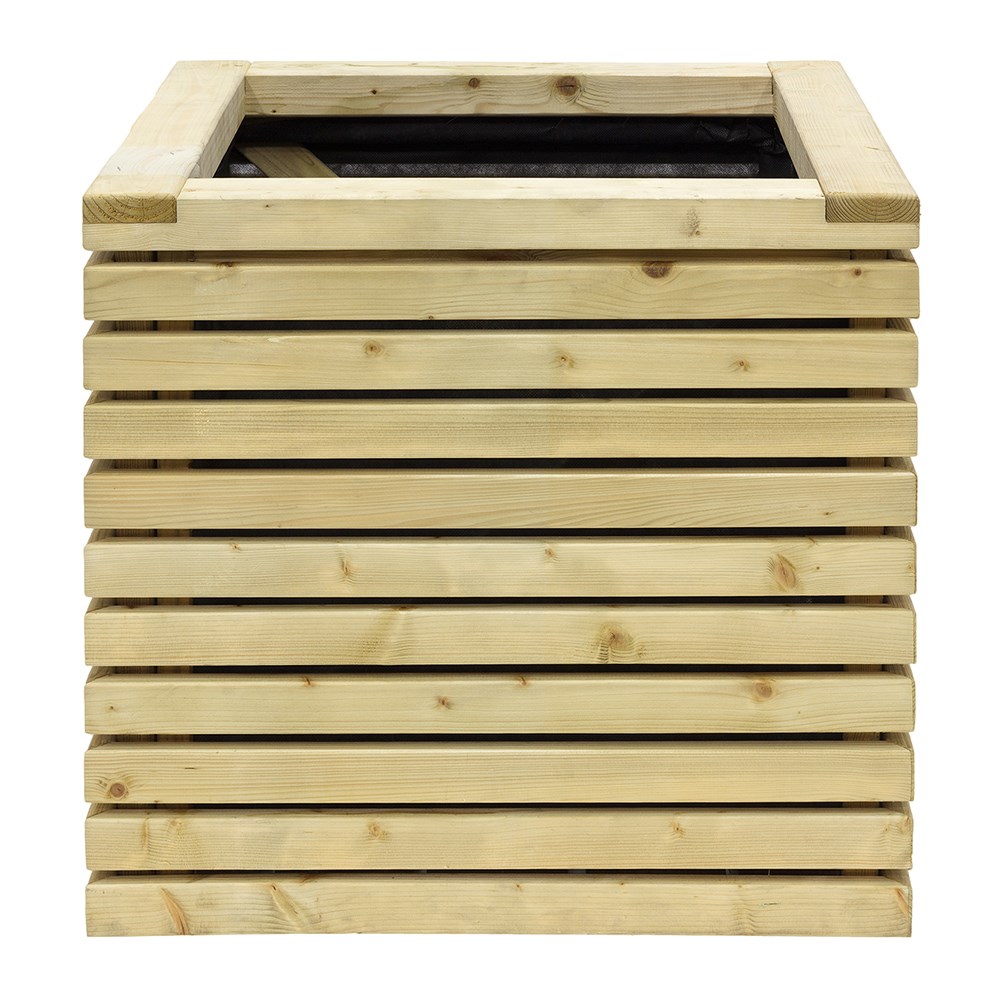 Slatted square timber planter