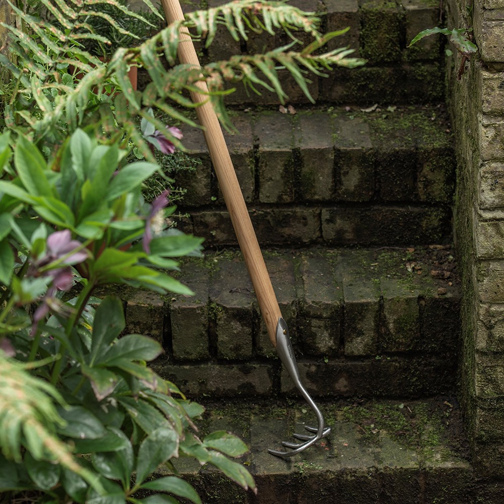 Sneeboer 4 tine weeding/soil rake with long handle