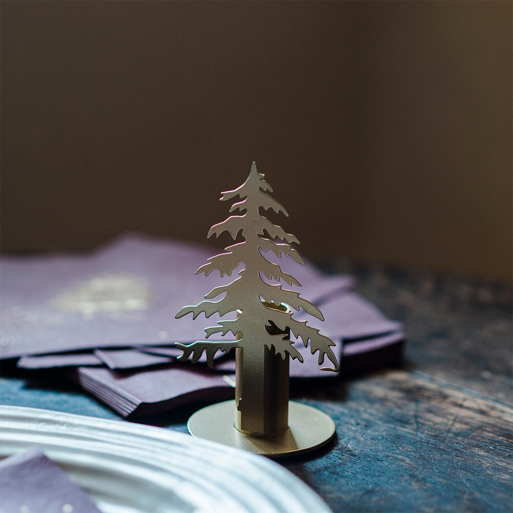 Gold tree dinner candle holder
